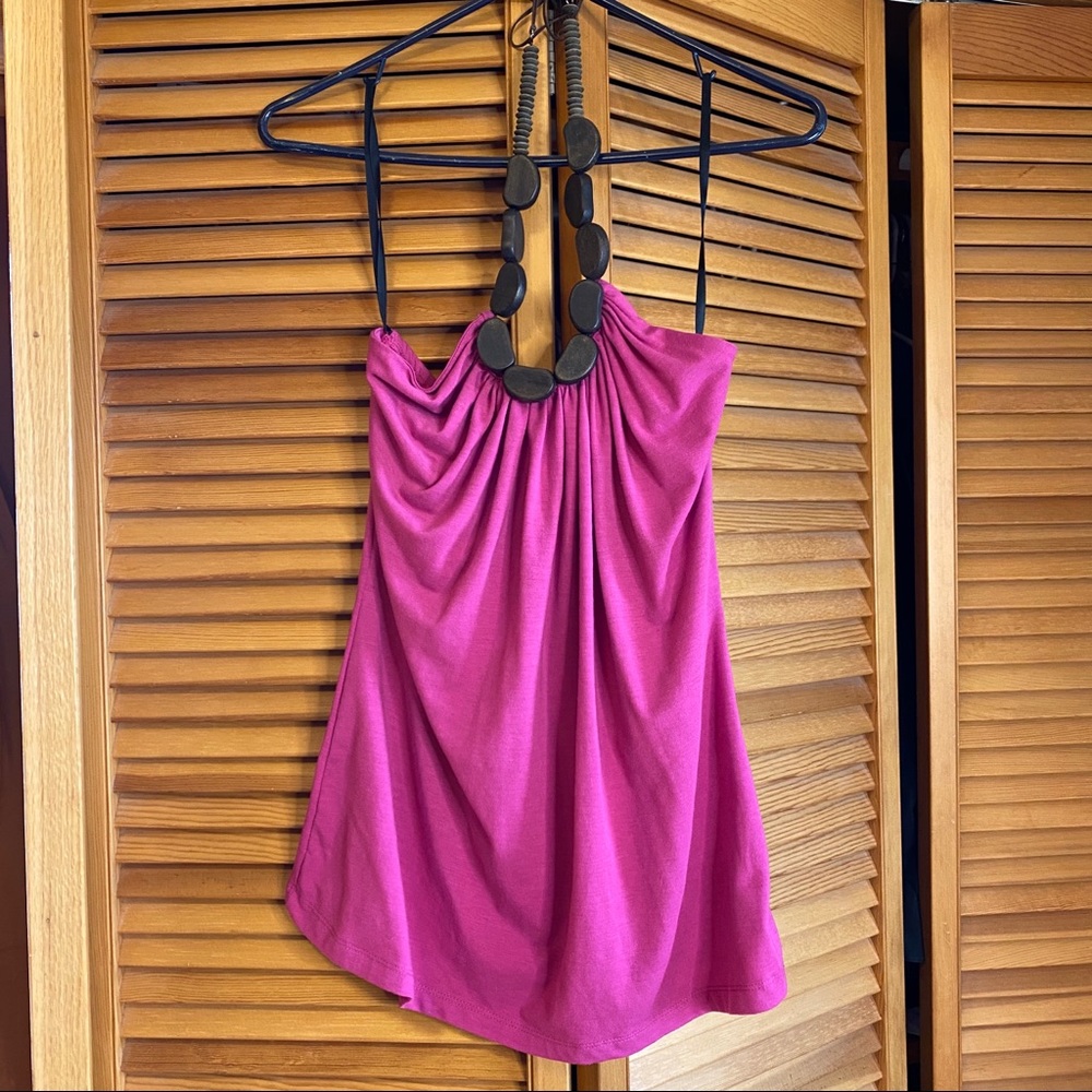 Pink halter top with wooden beads
